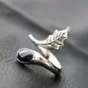 Nafoge Joyería de Plata al por Mayor Hecho a Mano Anillo de Plata de Ley Incrustado con Piedra de Arena Púrpura Anillo de Plata Tailandesa Anillo Abierto para Dedo con Hoja