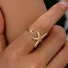 Anillo de Acero Titanio con Estrella de Mar y Caracola de Presión de Aceite para Mujer con Incrustaciones de Circonita Diseño a Juego Joyería de Playa de Verano Venta al por Mayor