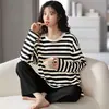 Pijama de Nuevo Llegada Primavera y Otoño 2024 para Mujer de Manga Larga de Algodón Holgado Talla Grande Ropa de Casa Casual de Manga Larga Traje para Mujer