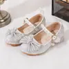 Novos Sapatos de Princesa Estilo Coreano para Crianças, Sapatos para Meninas, Sapatos da Moda com Solado Macio, Sapatos de Cristal com Strass, Sapatos de Performance com Laço, Sapatos de Salto Único