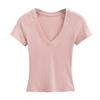 Camiseta rosa de manga corta con escote en V profundo y mangas raglán para mujer, nueva camiseta de verano 2024, elástica, ajustada, adelgazante, combinable.