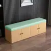Estantería de entrada integrada con puertas para almacenamiento, taburete sofá tapizado suave para cambiarse los zapatos, zapatero largo, taburete con chapa de madera maciza, asientos