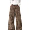 Pantalones de trabajo de corte recto y pierna ancha para hombre, de diseño desestructurado y plisado, con estampado de tigre retro americano, perfectos para uso casual