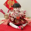 Vestido Nuevo de Otoño para Bebé Niña de Un Año Rojo Festivo Estilo Chino Vestido para Fiesta de Cumpleaños Estilo Chino Vestido para Fiesta de Cumpleaños de Un Año Vestido con Corona para Fiesta