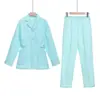 Traje de Hospital Cuello Camisero Manga Larga Ropa de Trabajo Cuidado Médico Experimental Traje Ajustado Cuello de Camisa Uniforme de Enfermera Traje Dividido
