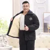 Pijama para Hombre Otoño e Invierno Tres Capas Engrosado Forrado de Felpa Coral Fleece Acolchado Traje Cálido para Padre de Mediana Edad y Anciano Ropa de Casa