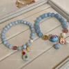 Pulsera de Cuentas Estilo Étnico Retro Creativo para Mujer Gato de la Suerte de Cerámica Transportador Pulsera de Perlas y Cristal Diseño de Nicho Sentido del Diseño