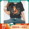 Camiseta Casual de Manga Corta para Mujer - Estampado Animal Floral de Zorro, Top Suave Elástico de Cuello Redondo, Lavable a Máquina