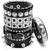 6 Peças de Pulseiras Largas de Couro Masculinas da Moda Europeia e Americana Mais Vendidas na Fronteira com Rebites de Caveira Únicos e Ousados, Pulseiras Punk de Rua