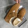 Zapatos Bocon con Forro de Lana Engrosados Zapatos de Invierno para Mujer Zapatos Mao Mao para Mujer Zapatillas de Algodón para Usar en Casa Zapatos de Cuero Vintage para Dedo Gordo Zapatos de Algodón para Mujer