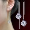 Brincos de prata com borla longa e cubo de açúcar quadrado com zircônia incrustada em diamante estilo coreano para mulheres, corrente de orelha