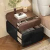 Mesa de Cabeceira de Madeira Maciça com Cofre Integrado, Novo Modelo para Quarto de Casa, Estilo Vintage Creme, Armário Inteligente de Armazenamento de Cabeceira com Revestimento Suave