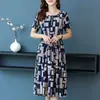 Vestido de verano de talla grande con mangas cortas y estampado de mujer, ajustado, de cintura alta, adelgazante, elegante y moderno.