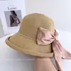 Chapéu de Pescador com Fita de Laço de Pérolas Estilo Japonês para Mulheres, Novo Estilo de Verão, Aba Enrolada, Chapéu de Palha Elegante para Proteção Solar