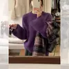 Suéter de punto redondo de piel de visón verde de alta gama para mujer, suave y acogedor para otoño e invierno, perfecto como capa exterior, top grueso de mohair