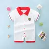 Mono de algodón de verano para bebé, bebé niño, manga corta británica, exterior fino, mameluco, ropa de salida para un año, moda, ropa de verano