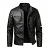 2026 Nova Jaqueta de Couro PU Masculina Transfronteiriça Gola Alta Jaqueta de Motociclista Casaco Casual Primavera e Outono Slim Fit Jaqueta de Couro Atacado