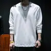 Camiseta interior básica informal a rayas blancas y negras para hombre, talla grande, suéter interior, cuello redondo, manga larga holgada