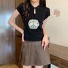 Nueva Camiseta de Manga Corta con Bordado Pesado Estilo Chino para Mujer, Verano Más Vendido Ajustada Fresca Camisa Base de Seda Top Fábrica