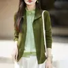 Cardigan de Tricô Gola Alta Lã Fina Novo Outono/Inverno 2026 Manga Longa Feminino Blusa Cor Blocada Solta Falsa de Duas Peças