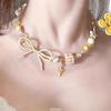 Colar de contas Zoozmini Dopamine Yellow Sweet Cool Bow com foto de feriado para mulheres, corrente de clavícula, colar doce
