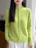 Cardigan de Cor Sólida com Padrão de Folha de Salgueiro Vazado para Mulheres Primavera e Outono Commuting Temperamento Malha Fina Peça de Roupa Externa Versátil Malha Slimming Top