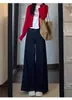 Jeans clásicos retro de talla grande para mujer, lavado oscuro, pierna ancha, nueva colección de otoño, ligeros, fluidos, pierna recta, pantalones hasta el suelo