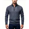 Suéter de punto para hombre con cuello alto y media cremallera para otoño e invierno, camiseta interior cálida con forro polar, chaqueta suéter casual para hombre