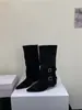 Primer Encuentro Ji Po Gen Gamuza Punta Fina Pierna Recta Botas de Caña Larga Mujer 2026 Otoño Invierno Nuevas Botas de Mujer Hebilla Retro Media