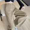 Calça de Sarja Lavada Cáqui Wide-Leg para Mulheres 2026 Nova Coleção Primavera Cintura Alta Emagrecedora Petite Caimento Fluido Reta Casual