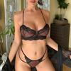 Fornecimento transfronteiriço de comércio exterior europeu e americano lingerie sexy feminina sexy cinta preta impresso underwear duas peças atacado