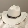 Amazon Transfronterizo Nuevo Estilo Una Palabra Top Sombrero Vaquero Occidental de Ala Grande para Hombre y Mujer Sombrero de Ala Curva Cinturón con Patrón Lichi