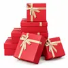 Caja de regalo con moño rojo festivo, caja de recuerdo de boda, cinta de papel de aluminio dorado, caja de embalaje navideño, personalizable con logo