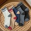 Meias Grossas com Forro de Lã, Meias Masculinas Quentes com Punhos Largos, Comprimento Médio da Panturrilha, Color-Blocking, Meias de Inverno, Meias de Retenção de Calor