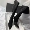 Primer Encuentro Botas Elásticas de Temporada Punta Fina Tacón Alto Botas Largas Gamuza Ajustadas Cremallera Lateral Tacón Fino Ajustadas a la Pierna Botas Hasta la Rodilla