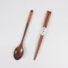 Juego de Palillos y Cuchara de Madera Maciza Estilo Japonés y Línea de Envoltura de Madera para el Viento Palillos Cuchara Vajilla Estudiantes Portátil Ecológica Vajilla