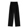 Calça Reta Retro de Cor Contrastante com Detalhe de Nó Novo Estilo P11K10 Th202511Fee Temporada de Primavera Preto em Estoque