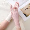 Guantes de verano para mujer finos protección solar seda de hielo largos de encaje para conducir protección solar para montar transpirables sin dedos