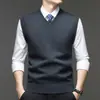 Chaleco de Invierno para Hombre Estilo Old Money yingao Suéter de Punto sin Mangas para Negocios Suéter Grueso sin Mangas Suéter Interior sin Mangas