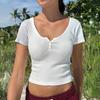 Kaikuo Comercio Transfronterizo 2026 Primavera/Verano Nuevo Top Camiseta de Manga Corta para Mujer Y2K Ceñido a la Cintura con Botones y Costilla