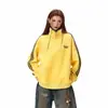 Sudadera con capucha retro americana de cuello alto y media cremallera para hombre y mujer, peso pesado 300G, estilo deportivo, ropa de pareja, top holgado con tres rayas