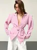 En stock: Blazer de mujer estilo europeo y americano 2026, elegante, entallado y con cinturón, con hombreras, una prenda exterior versátil