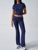 Traje de Pantalón Corto de Manga Corta de Yoga Europeo y Americano Multicolor Deportivo Casual Ceñido que Muestra el Ombligo para Mujer Verano Cómodo Pantalón Ligeramente Acampanado Camiseta