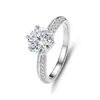 Bestseller transfronterizo: Media alianza de plata 925, un diseño de corona simple y elegante, engaste clásico de seis garras, anillo de compromiso de diamante de 1 quilate para mujer