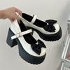 Zapatos Mary Jane con Lazo de Tacón Grueso y Alto para Mujer 2022 Nuevos de Otoño e Invierno con Suela Gruesa para Aumentar la Altura Versátiles con Faldas Planos