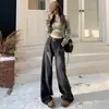 Jeans grises de pierna ancha estilo retro americano para mujer, nuevo estilo otoño 2026, caída ondulada, pantalones rectos holgados de largo hasta el suelo