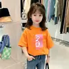 Nova Camiseta de Verão 2026 com Manga Curta para Meninas, Estilo Casual Infantil, Algodão Puro, Estampa de Desenho Animado, Camisa Respirável para Meninas de Tamanho Pequeno e Médio