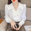 2024 Nueva Camisa Roja para mujer primavera elegante doble botonadura manga abullonada camisa profesional top estilo retro Hong Kong