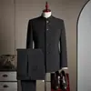 Traje Chino de Corte Entallado para Hombre con Cuello Mao para Jóvenes, Adecuado para Bodas y Banquetes, Traje Tang