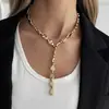 Cadena para Clavícula con Borla Irregular Barroca en Forma de Y Transfronteriza Europea y Americana Ins Cadena Fresca Colgante Plano de Gota de Agua Joyería